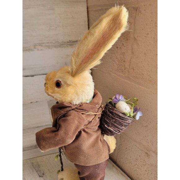 Pier 1 sisal brush Easter Bunny rabbit 22" bottle spring boy flower basket cane - Picture 7 of 9